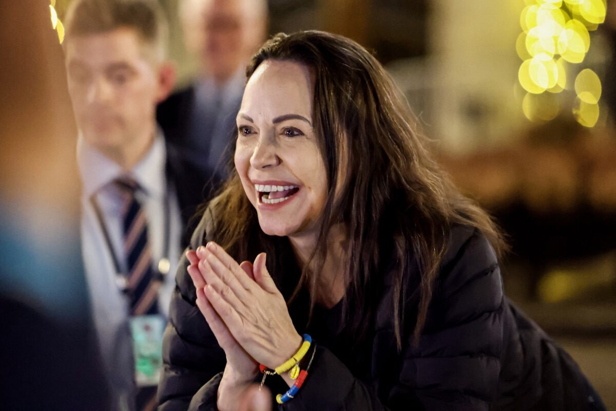 Las imágenes de la primera aparición pública de María Corina Machado en Oslo