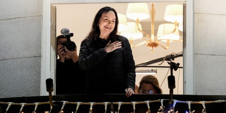 Las imágenes de la primera aparición pública de María Corina Machado en Oslo