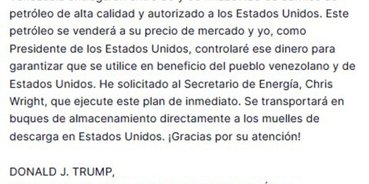 Trump dijo que Venezuela entregará entre 30 y 50 millones de barriles de petróleo a EE UU