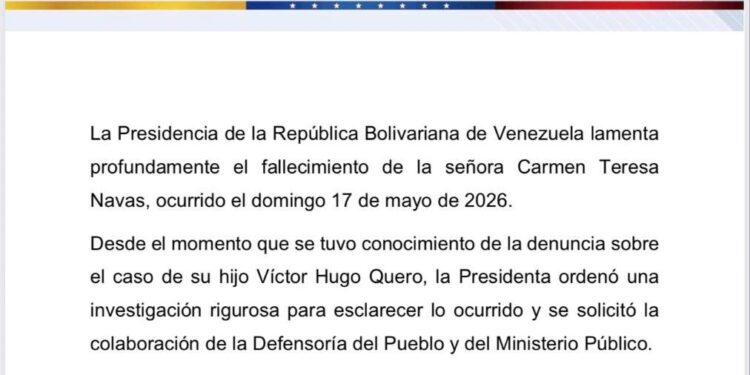 Delcy Rodríguez ordenó abrir investigación por la muerte de Víctor Quero bajo custodia del Estado